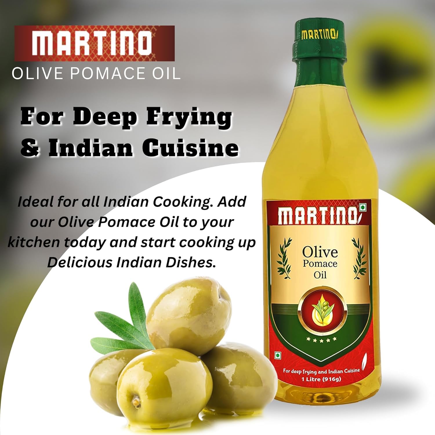 Martino Pomace Olive Oil 1 Litre (Pack-3)| All purpose cooking olive oil for everyday Indian cooking | Ideal for deep frying, roasting, baking | High MUFA & Low in Saturated Fat. 1