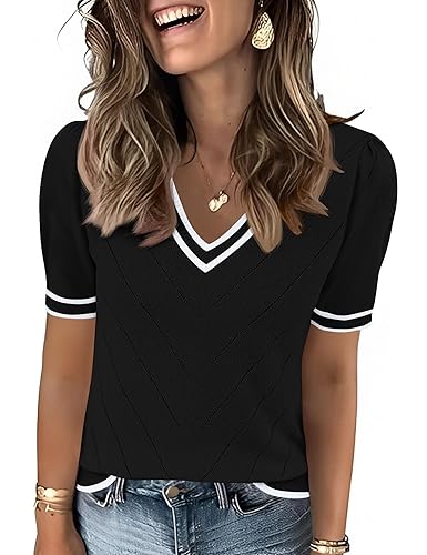 LOMON Womens Sweaters Puff Short Sleeve Lightweight Knit Summer Fall