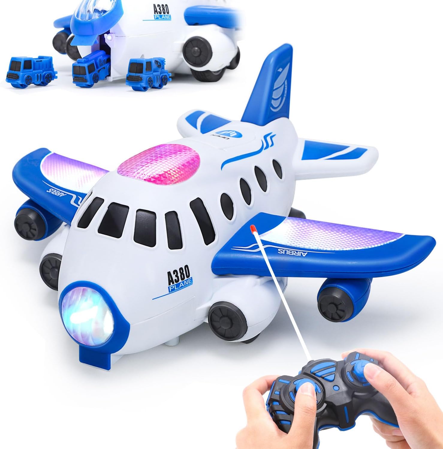 HOLYFUN Toddler Airplane Toy with Mini Cars, RC Music Plane with Lights and Sounds for Boys and Girls Ages 3-5