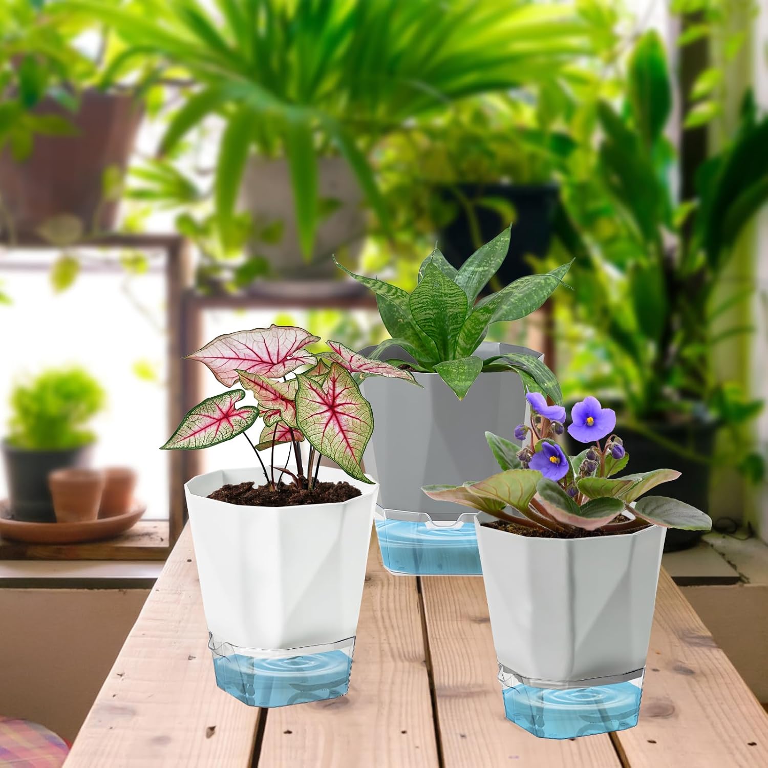 3 Pack Self Watering Planter Pots, 4.9 Inch African Violet Pots for Indoor Outdoor Windowsill Gardens, Plant Pot with Wick Rope and Reservoir - Image 6