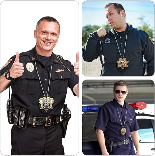 Miniatura 6 de Soporte para placa de policía, soporte para tarjetas de seguridad, de piel de vaca, universal, clip para cinturón, clip de metal y cadena incluidos