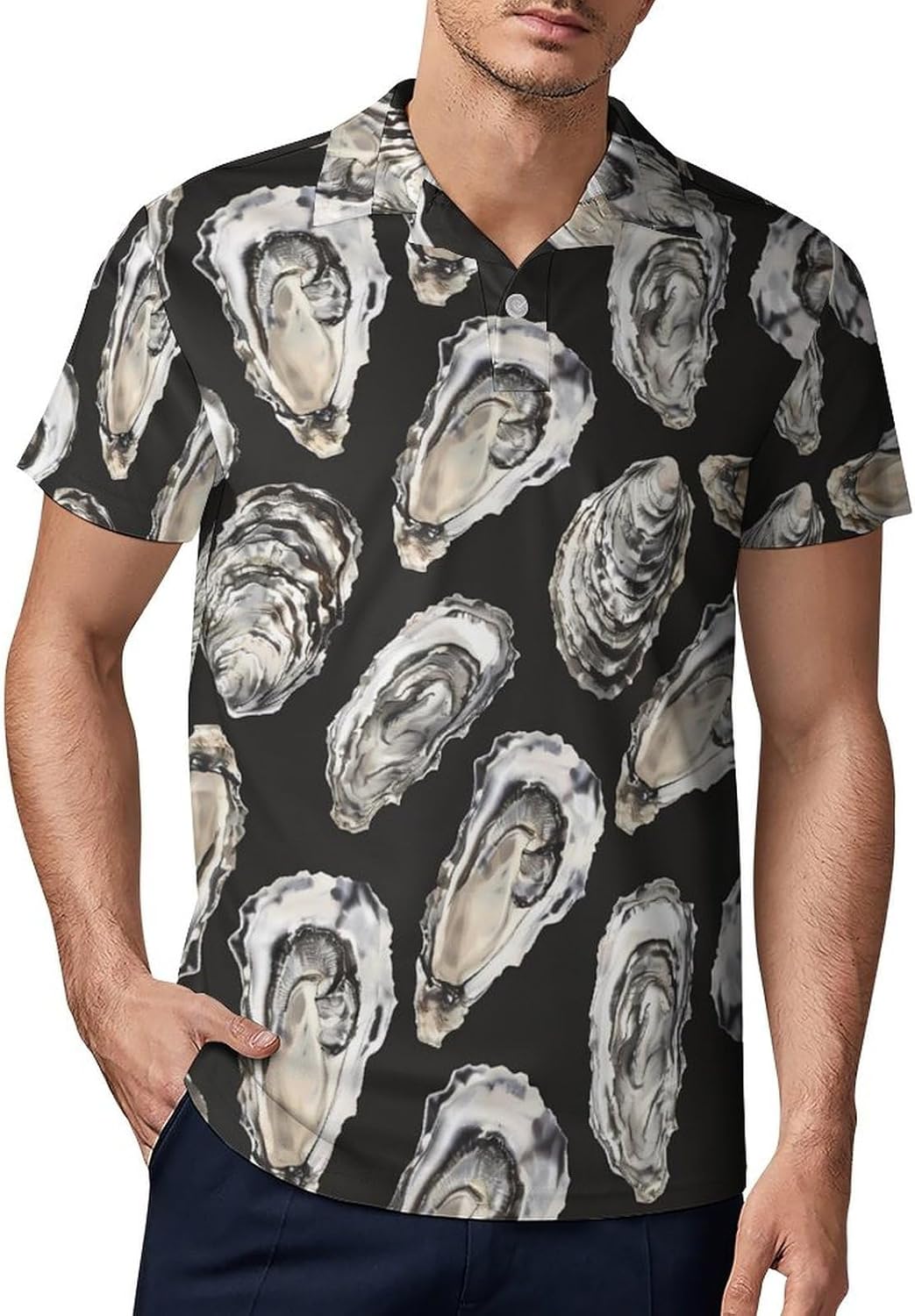 Oyster Novelty Men's Short Sleeve Shirt Golf Tennis Shirts Work T-Shirt Sport Tee