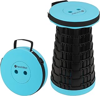 Event Decor - Taburete telescópico plegable de camping Neel Blue, asiento de plástico de alta resistencia, plegable, ajustable y retráctil para interiores y exteriores, eventos y actividades, color