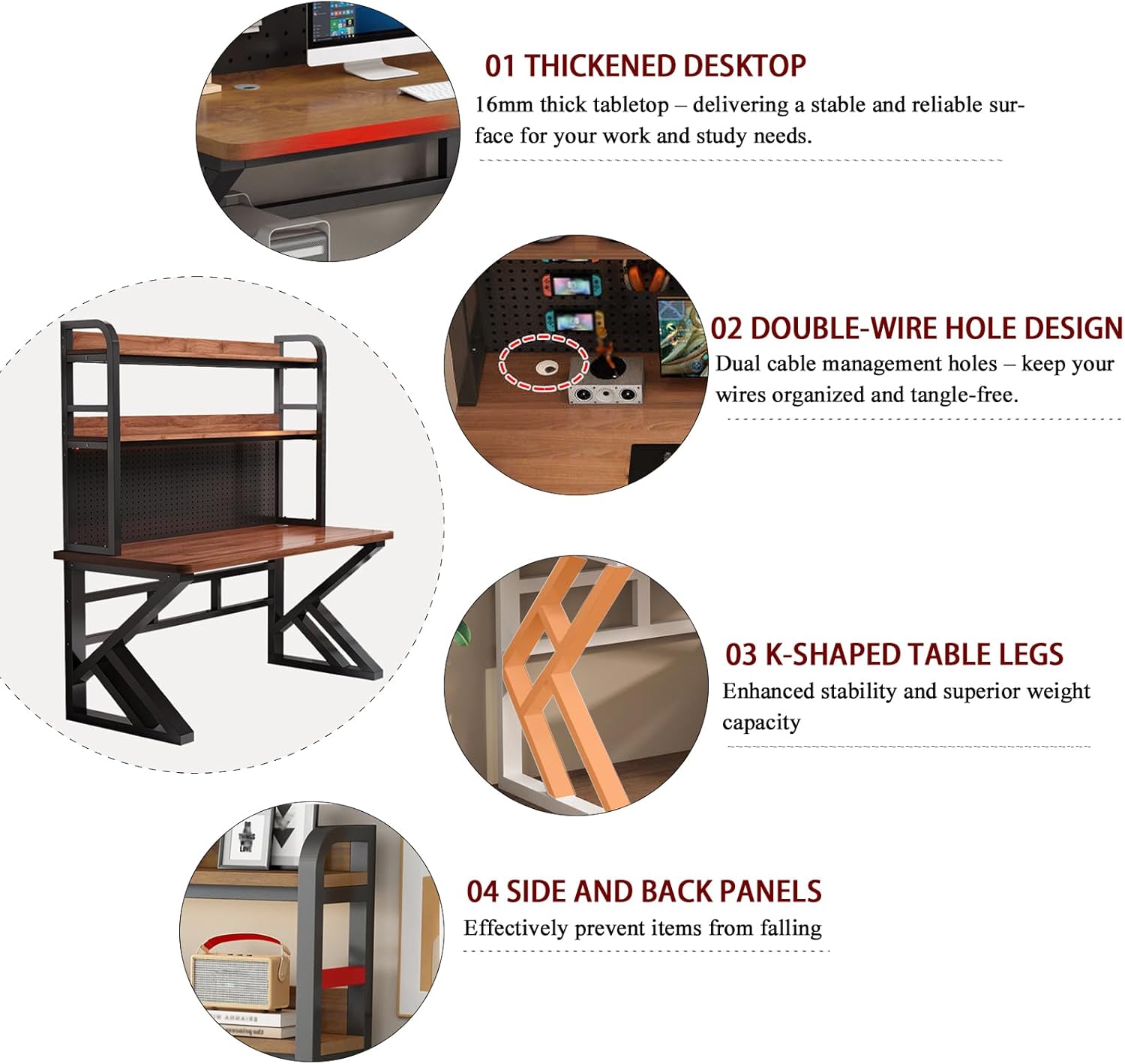 Gaming Desk with Pegboard and Storage Shelves, Computer Desk with Home Office Design, Modern Office Desk with Spacious Computer Workspace for Home Office and Gaming Setup (White, 31.5 in)