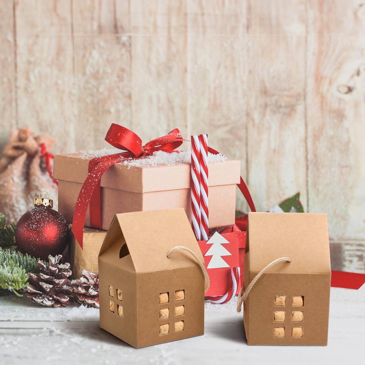 House Shaped Gift Boxes 10pcs Handheld Candy & Cookie Treat Bags, Eco-Friendly Kraft Paper, Perfect for Holiday Parties, Weddings & Kids’ Birthday Favors, Durable & Decorative Packaging