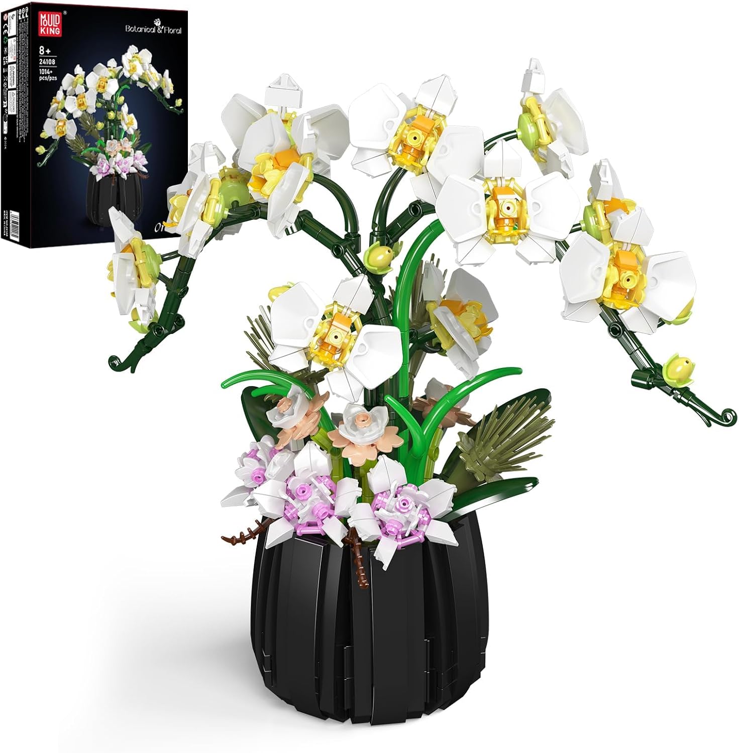 Mould King 24108 MOC Orchid Flower Building Blocks, 1014 Pieces Potted Plant Flower Art Model Kit, Technology Toy for Adults