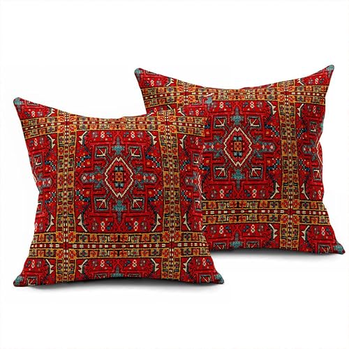 Tqfzp Set Of 2 Throw Pillow Covers Red Carpet Tribal Persia Abstract Moroccan Oriental Rug Art 18X18 Inches Square Pillowcase For Living Room Sofa Office Cafe Couch Decor Pillows Cases #TOP24