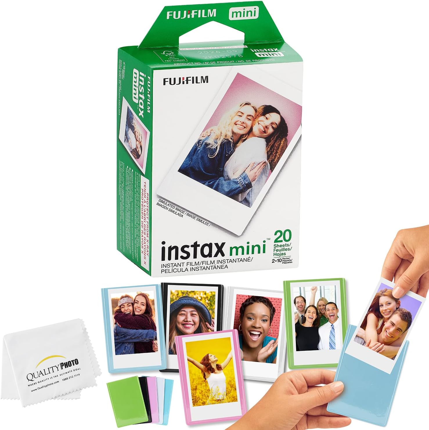 Fujifilm Mini Instax Films + Colored Magnet Photo Frames + Quality Photo Microfiber Cloth (20 Prints)