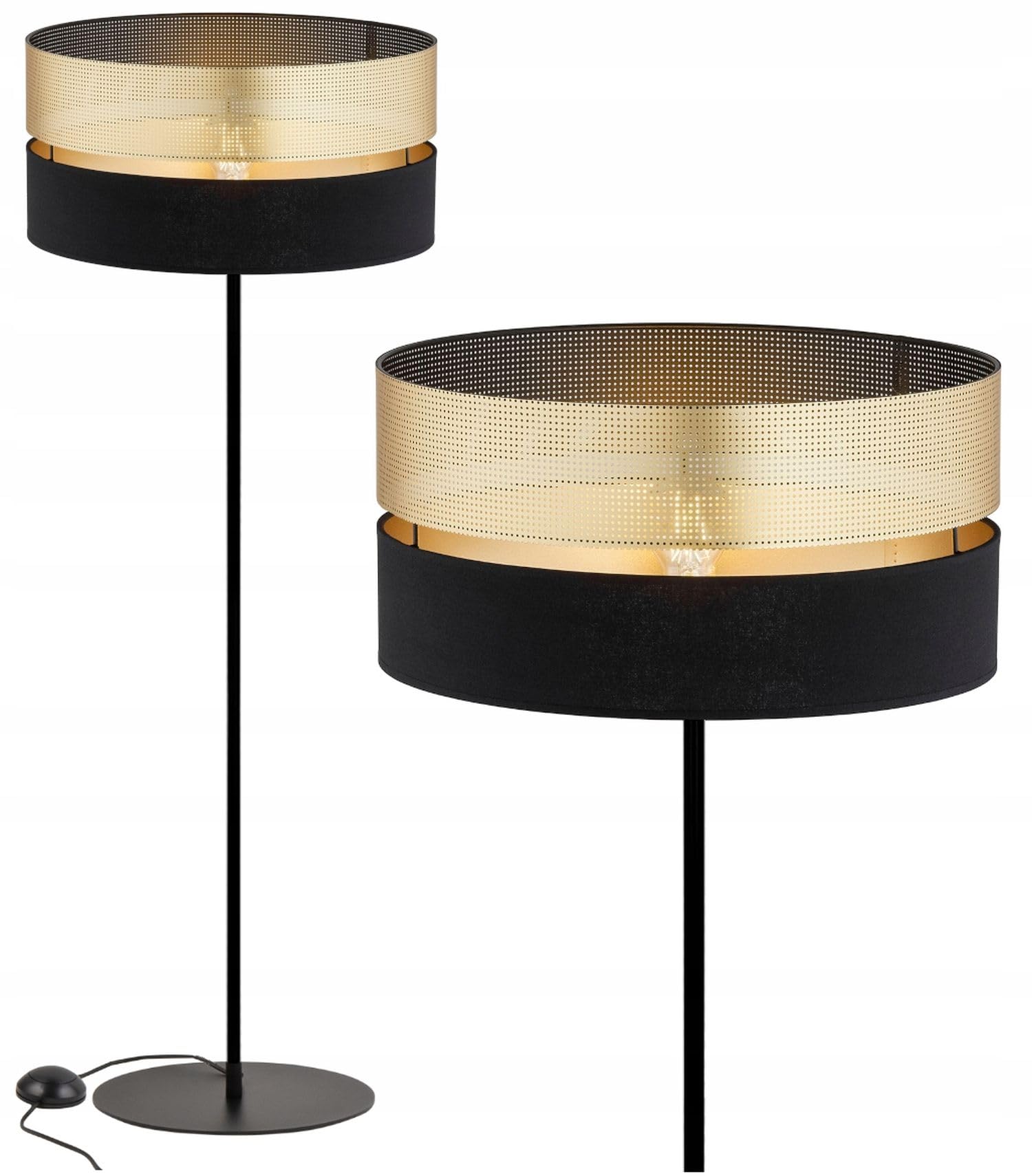 Licht-Erlebnisse Stehlampe Metall Schwarz Gold Büro Arbeitszimmer Schlafzimmer E27 Modern elegant gemütlich edel H:150 cm Stehleuchte Wohnzimmer