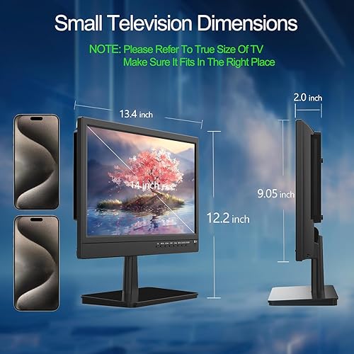 Miniatura 2 de Feihe Televisor pequeño de 14 pulgadas, TV de cocina HD con sintonizador ATSC, HDMIUSBVGA, soporte integrado y control remoto, adecuado para RV,