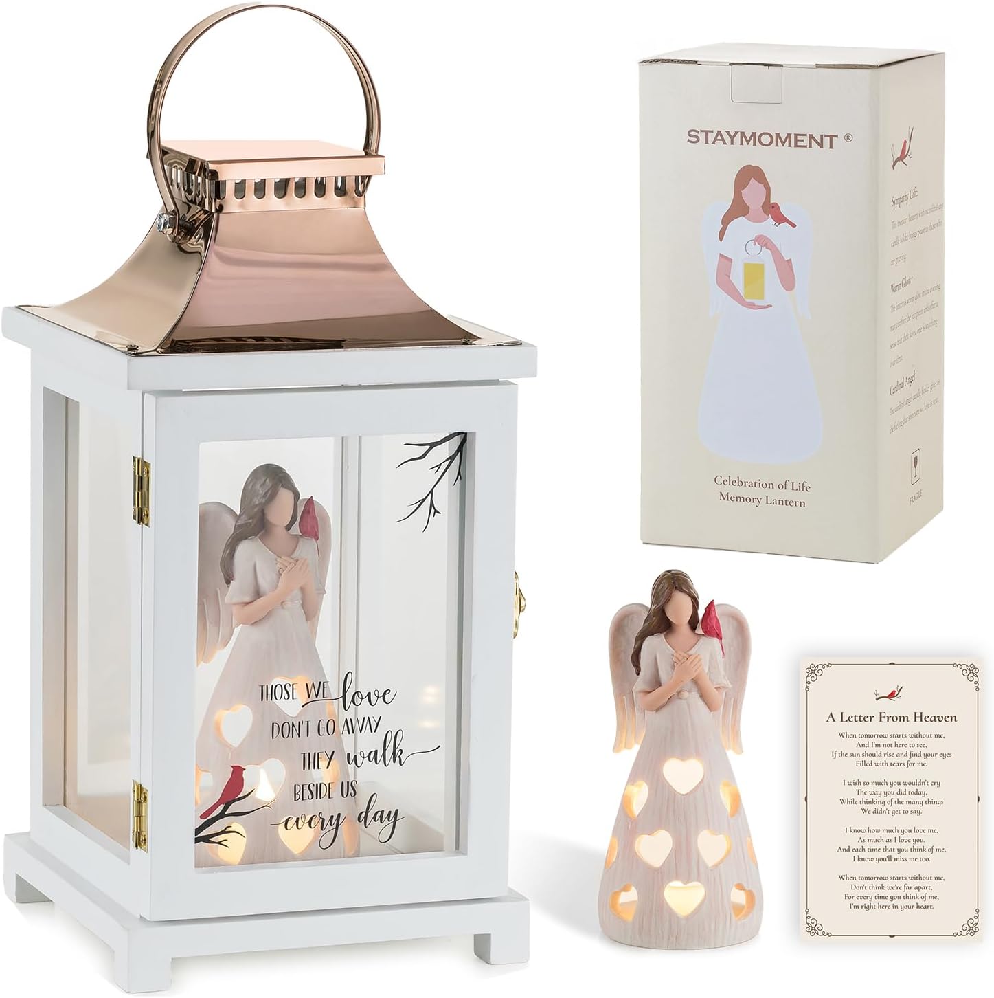 Sympathy Lantern with Cardinal Figurine: Memorial Gifts for Loss of Loved One with Box and Card from Heaven Bereavement Grief Gifts for Women