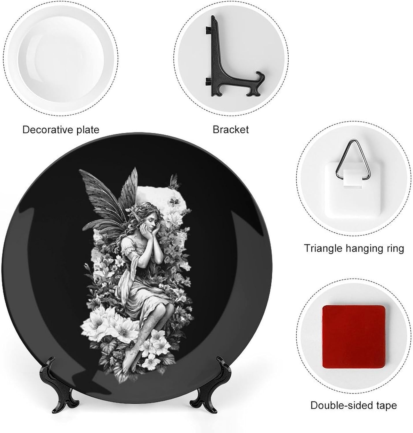 Elfs Fairys Butterflys Florals Decorative Plates for Display Ceramic Plate Tray with Stand Hanger Home Decor