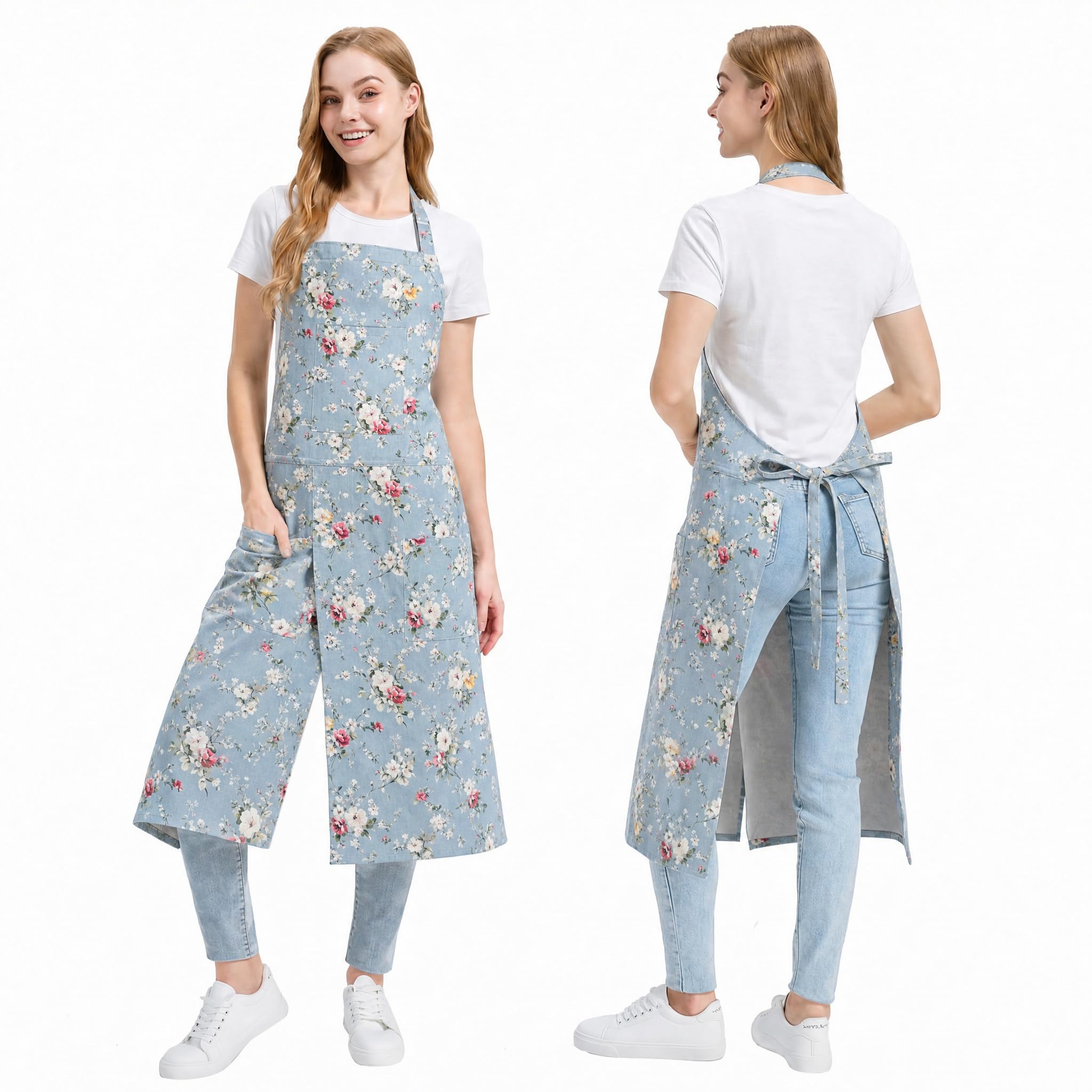 Molaxhome Split Pottery Apron with 3 Pockets Unisex with Adjustable Strap, Bluerose