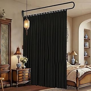U-Shape Room Divider Privacy Partition Curtains Metal Support Wall Mount...