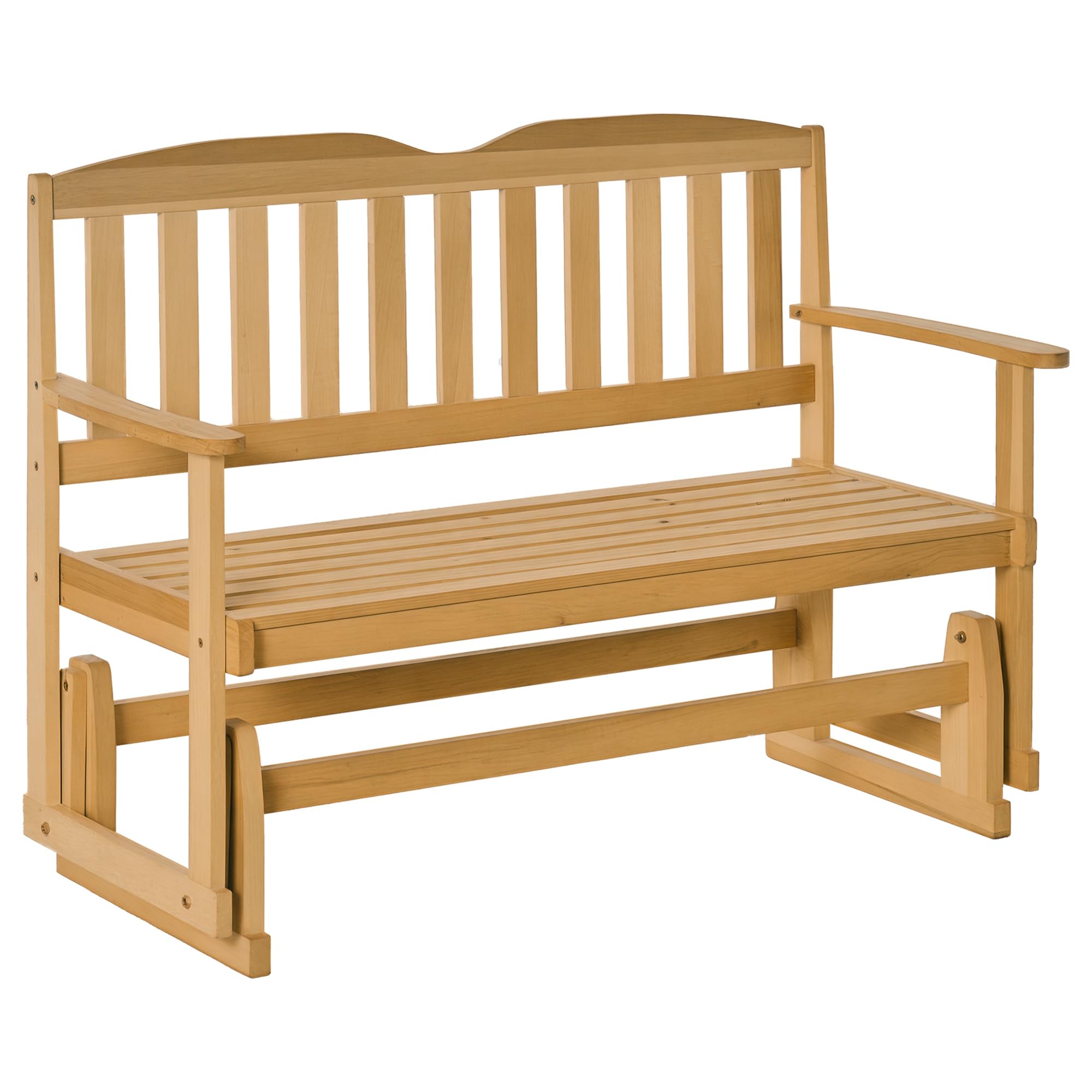 Outsunny Panchina da Giardino a Dondolo da 2 Posti con Braccioli, Panchina da Esterno in Legno di Abete, 132x51x95.5cm, Colore Legno