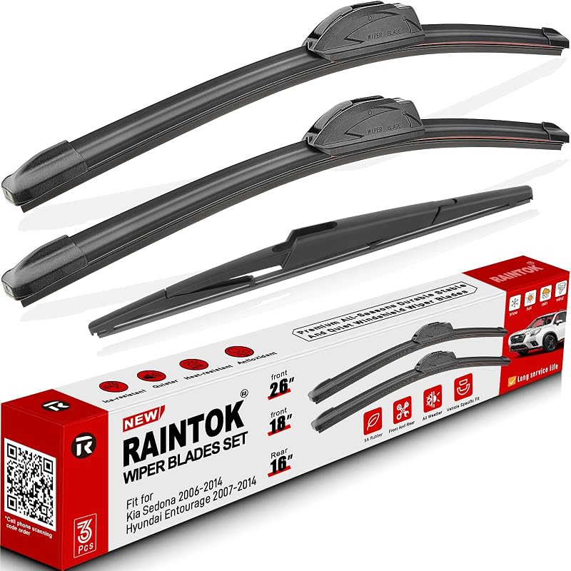 Palhetas do limpador de para-brisa Raintok para Kia Sedona e Hyundai Entourage – Kit com 3 unidades