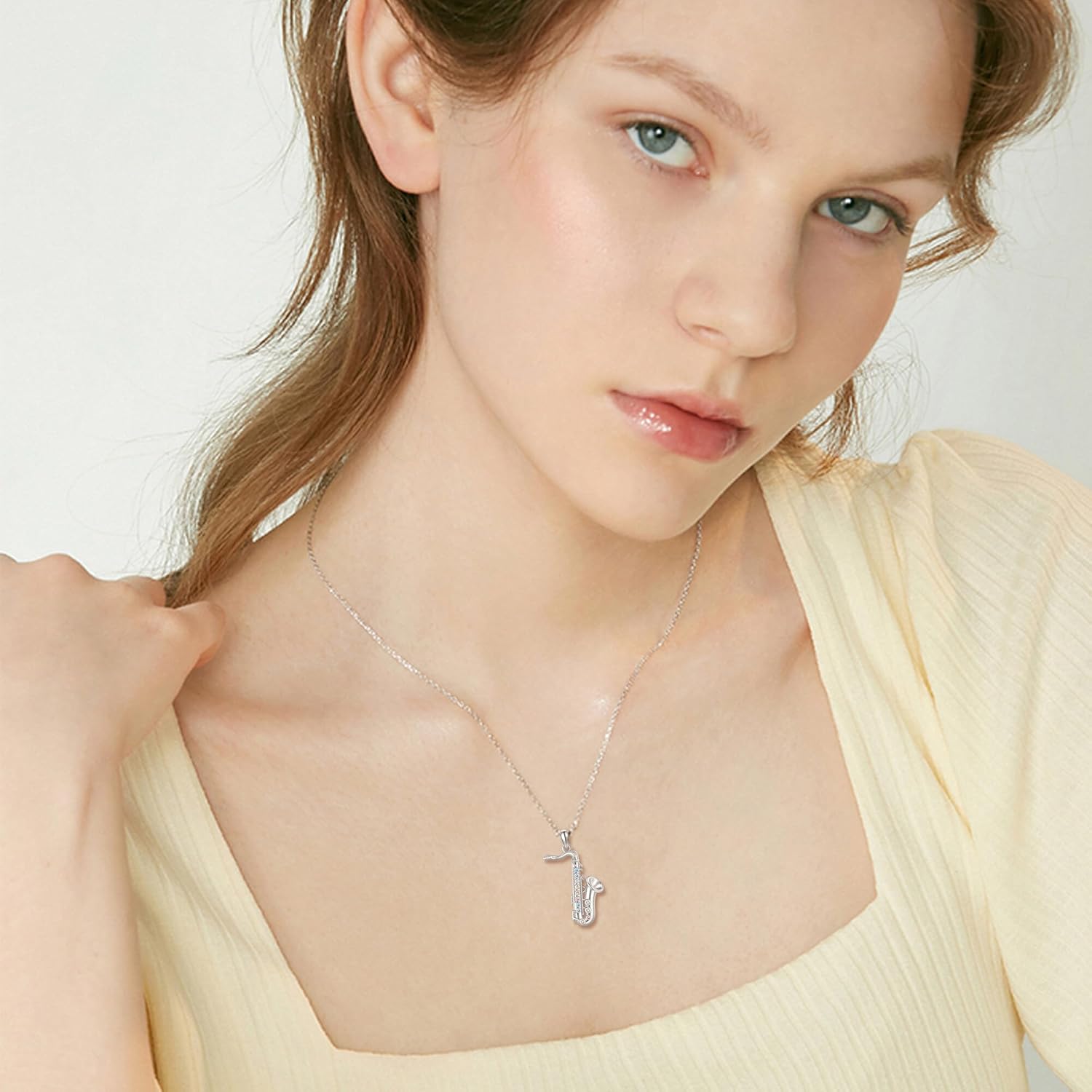 Turquoise Violin/Saxophone/Music Piano Necklace Sterling Silver Music Jewelry Gifts for Women Music Lovers