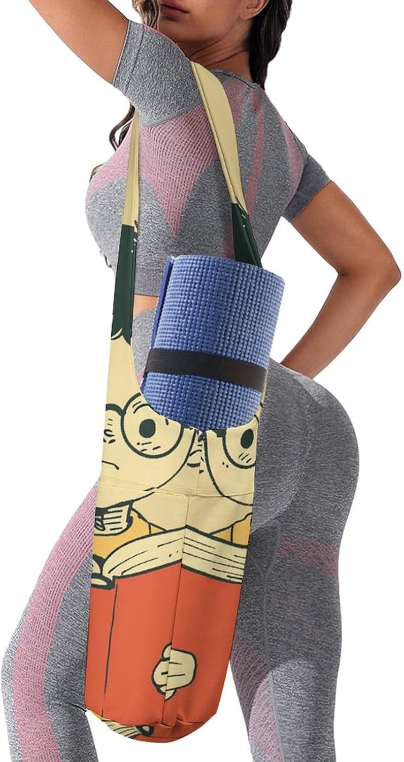 Yoga Mat Bag Large Opening Long Portable Yoga Mat Multifunctional Reading Printed Storage Bag Suitable for Fitness Pilates