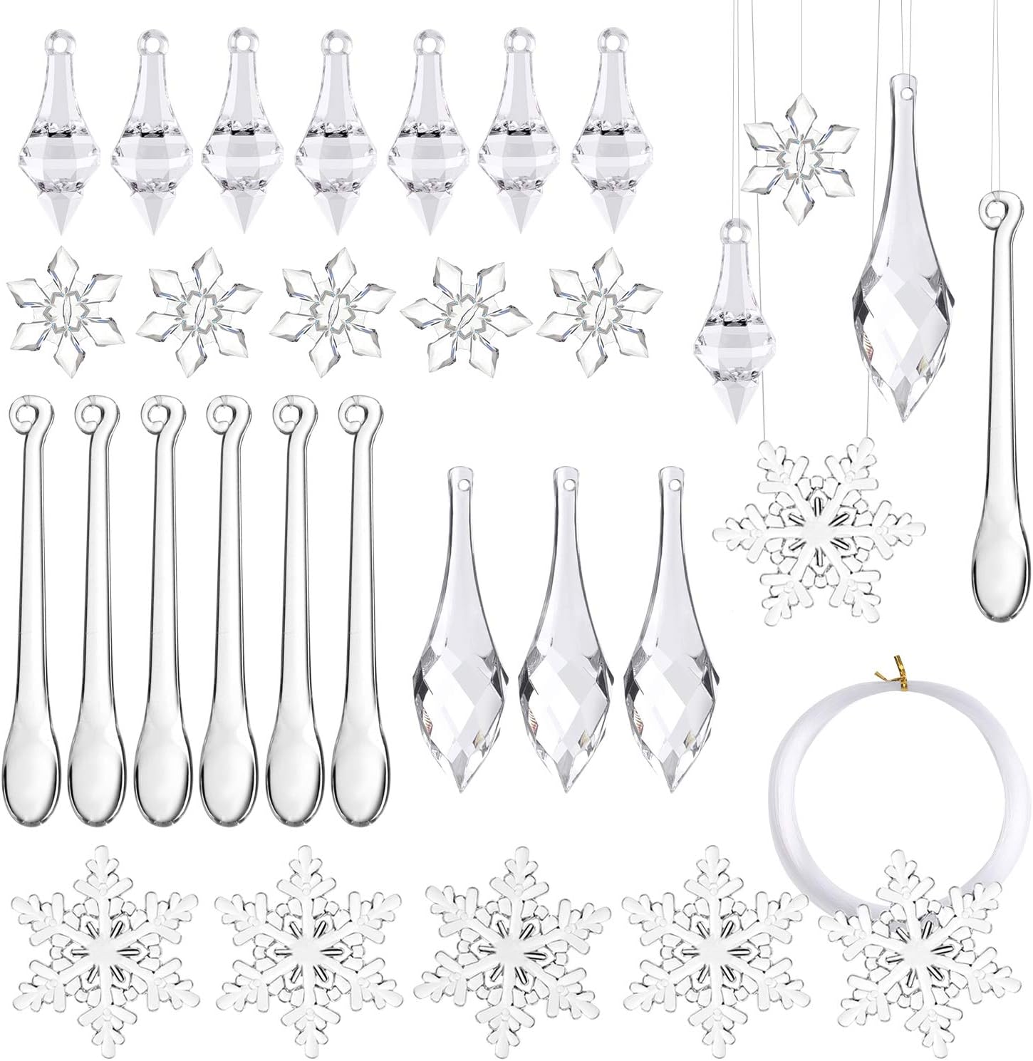 50 PCS Christmas Decoration Acrylic Icicles Snowflake Hanging Icicles Christmas Icicle Snowflake Ornaments Set for Christmas Decorations