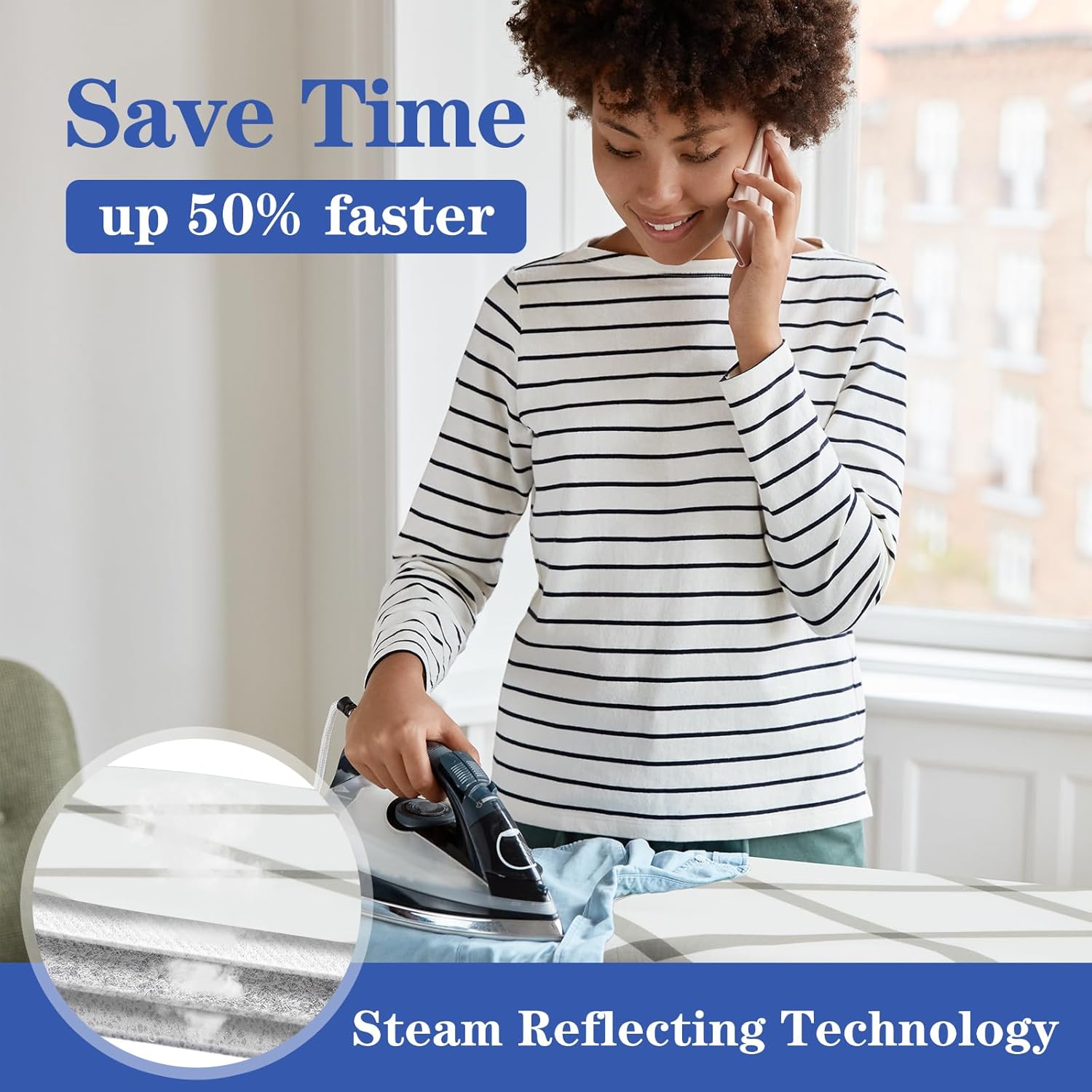 Ironing Board Cover and Pad Extra Thick - Elastic Edge Durable Scorch Stain Resistant Easy Installation Heavy Duty Padding 4 Layers Cotton Standard Size 18x49 in - Grey Diamonds