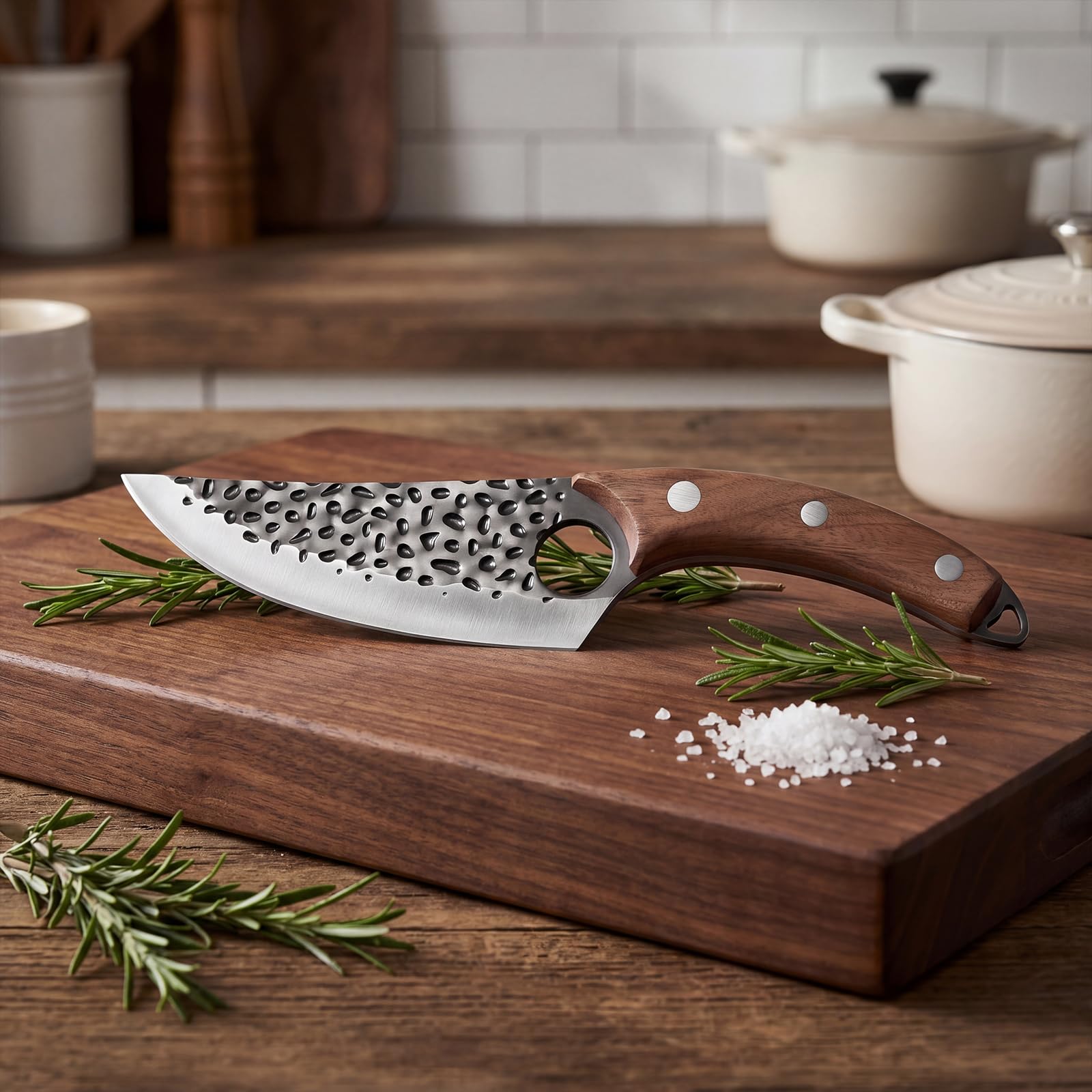 Coltelli da Chef Professionali 20cm Forgiato a Mano Acciaio Inox 5 Strati Impugnatura Legno di Pakka