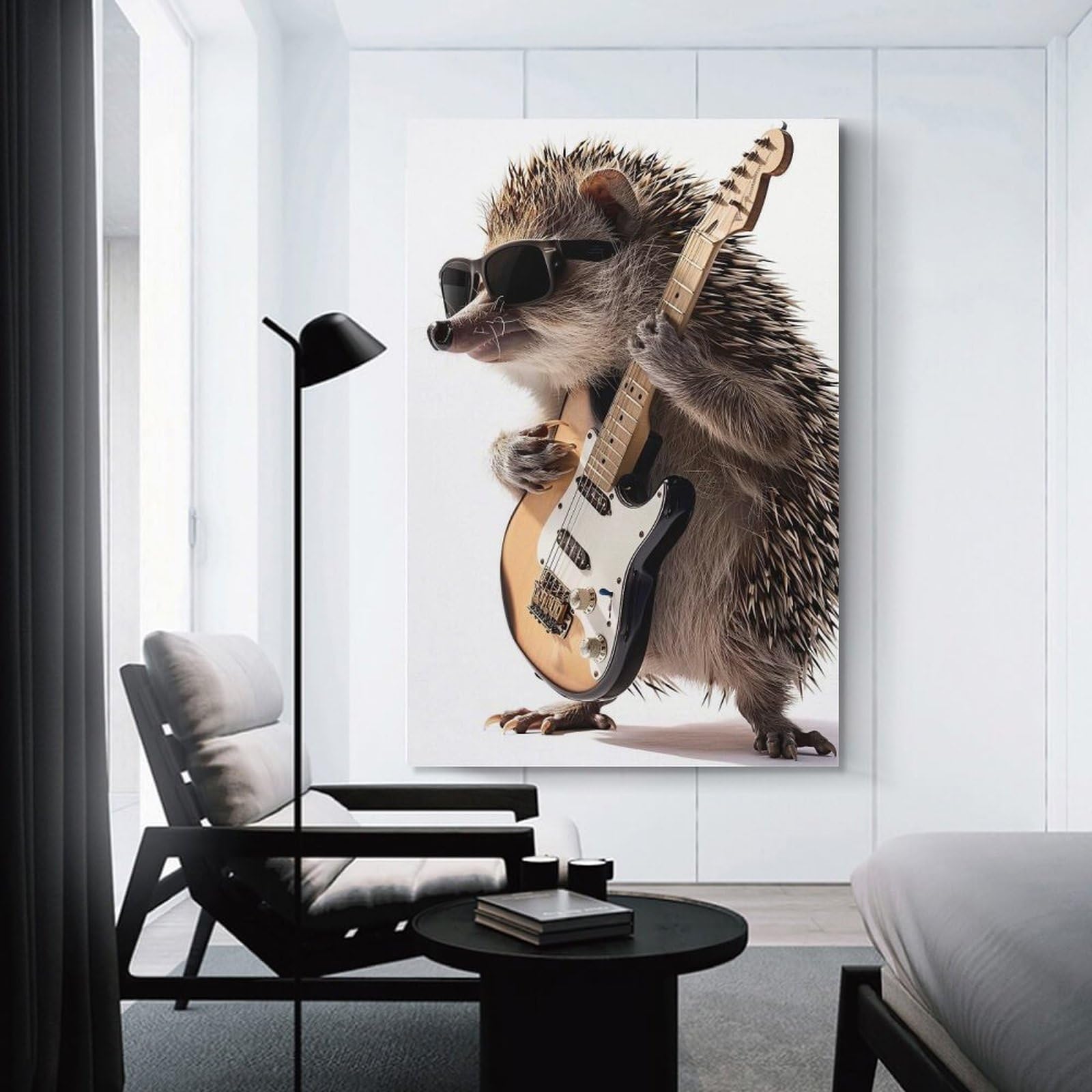 Junmoney Hedgehog Guitar Canvas Wall Decor 20x30inch(50x75cm), for Corridors, Hallways Or Apartment Entries, A Stylish Accent for Home Entrances