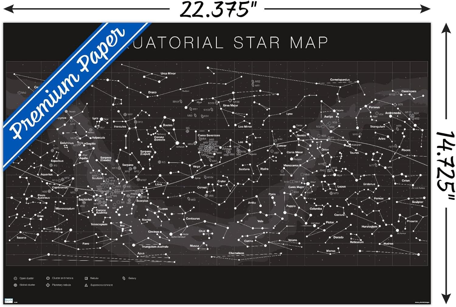 Trends International Astrology - Equatorial Star Map Wall Poster, 14.725" x 22.375", Premium Poster & Mount Bundle