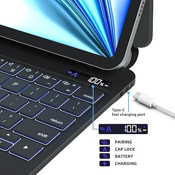 Keyboard Case for iPad Air 11 inch (M4/M3/M2, 2026/2025/2024) & iPad Pro 11 (4th/3rd/2nd/1st Gen), iPad Air 5th/4th Magic Case Precision Multi-Touch Trackpad,7 Colors Backlight Black