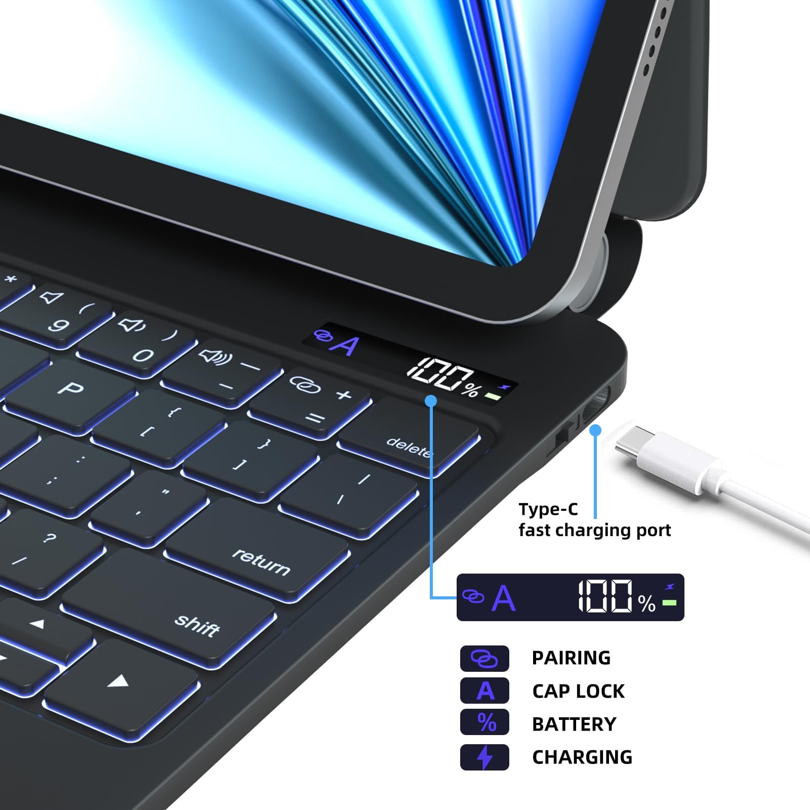 Funda para teclado para iPad Air de 11 pulgadas (M2) 2024 y iPad Pro de 11 pulgadas (4ª/3ª/2ª/1ª generación), teclado mágico para Air 5ª/4ª generación, trackpad multitáctil, 7 colores de