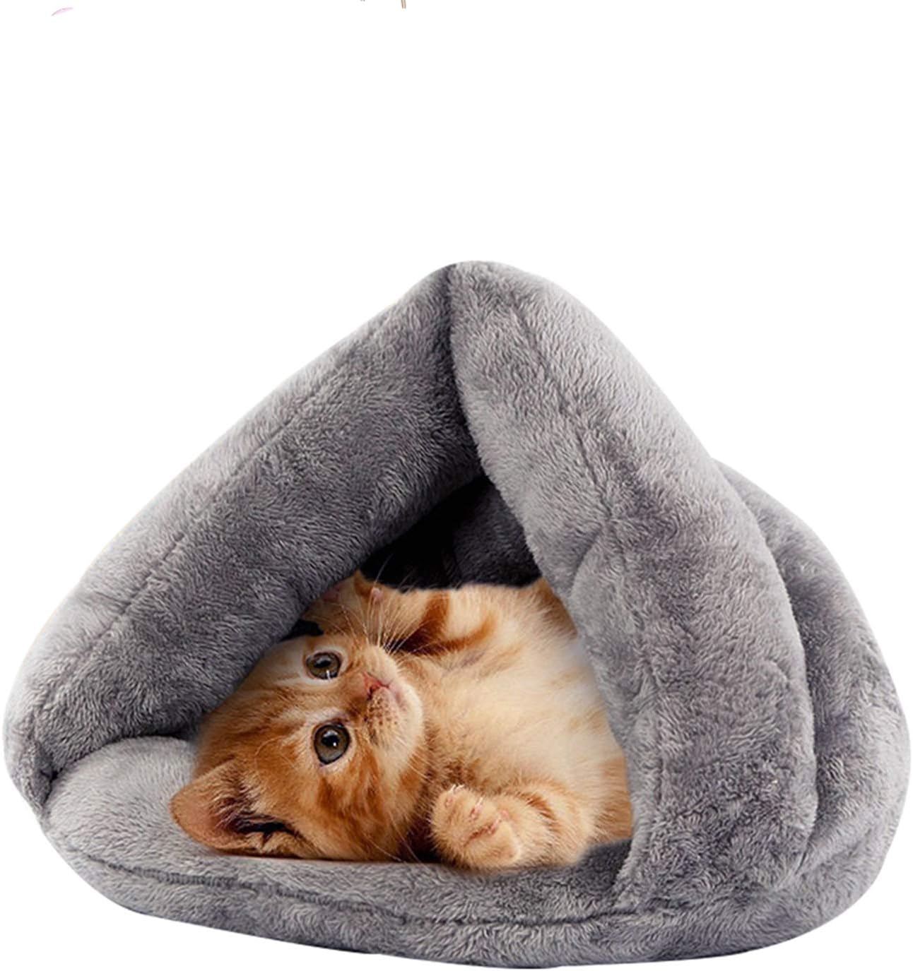 Make you perfect Self-Warming Cat Bed Cozy Cave Covered Dog Bed for Small Dogs Heated Cat Bed Indoor Pet Triangle Nest (Grey)