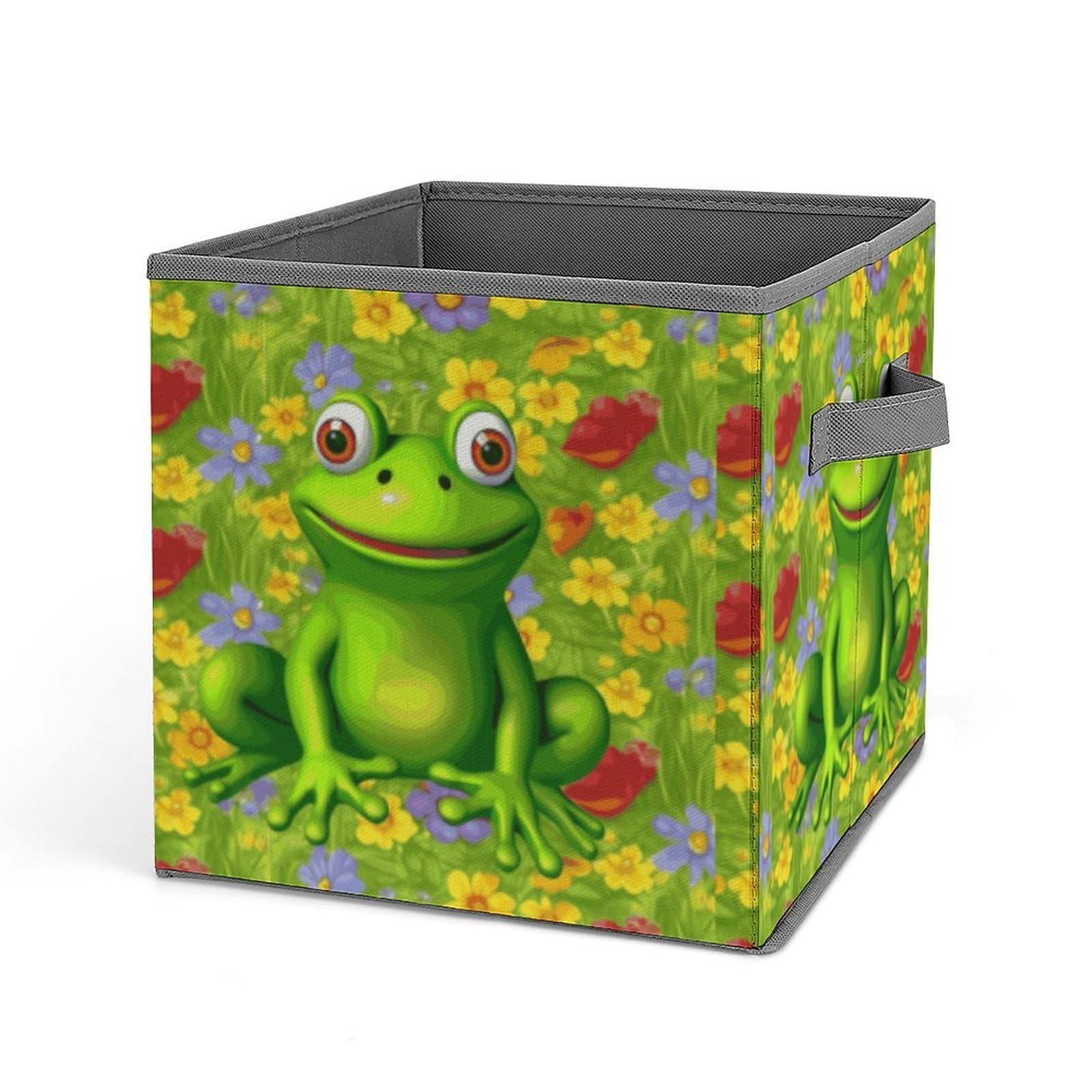 BTCOWZRV Frog Cube Storage Bins - 11 Inch Heavy Duty Fabric Closet Bins for Shelves, Cube Organizer - Collapsible Storage Boxes with Handle Decorative Clothing Storage Baskets
