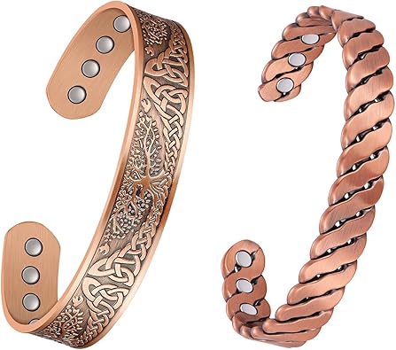 Feraco Pure Copper Bracelet for Men Women, Ultra Strength Magnetic Cuff Bangle for Men Women with 3500 Gauss Neodymium Magnets, 99.99% Copper Jewelry Gift, Adjustable
