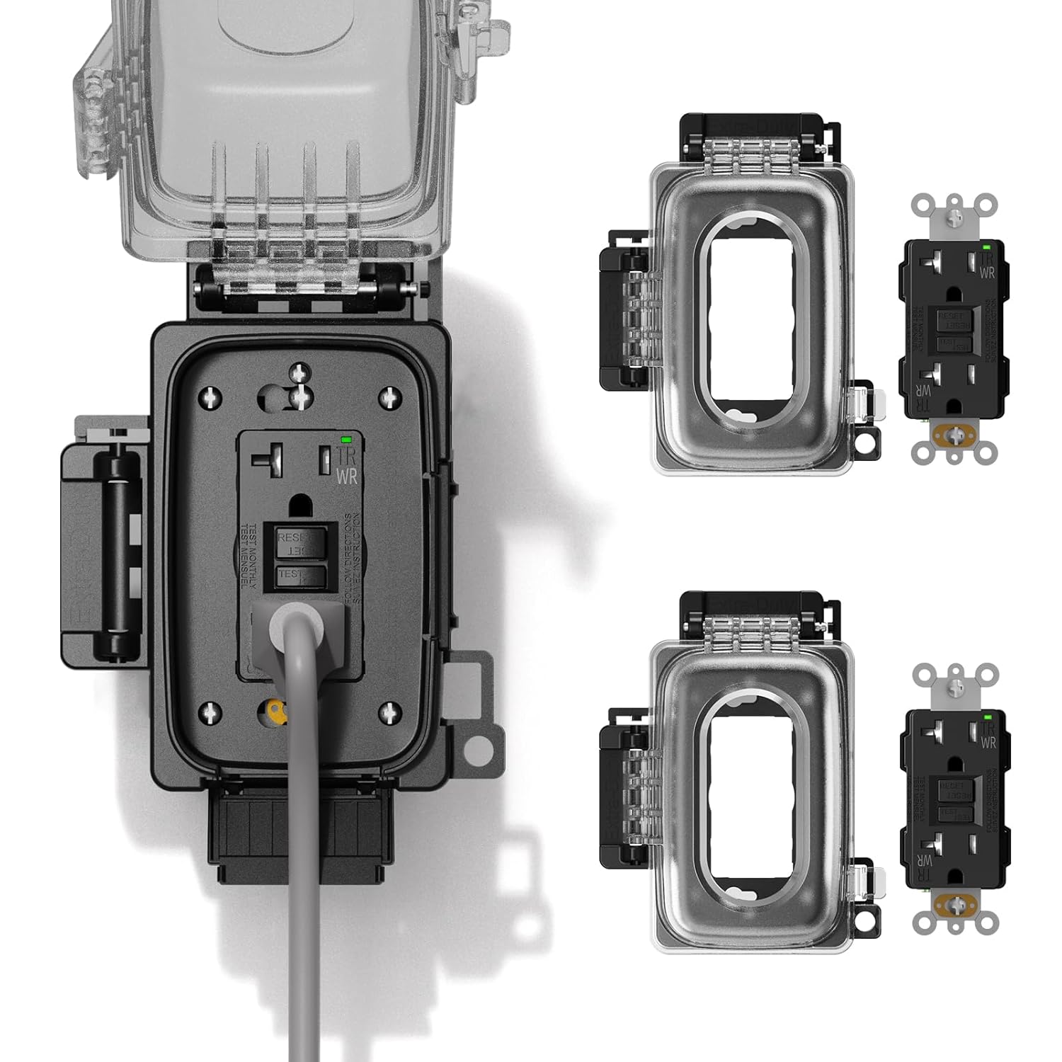 ELEGRP Outdoor GFCI Outlet with Extra-Duty in Use Cover, 20 Amp TRWR Self-Test GFI Receptacle, 1 Gang Weather Resistant in-Use Cover, Lockable, Horizontal/Vertical Mount, UL Listed, 2 Pack, Black
