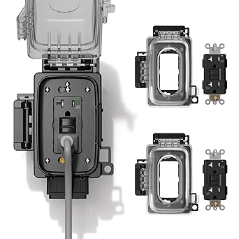 ELEGRP Outdoor GFCI Outlet with Extra-Duty in Use Cover, 20 Amp TRWR Self-Test GFI Receptacle, 1 Gang Weather Resistant in-Use Cover, Lockable, Horizontal/Vertical Mount, UL Listed, 2 Pack, Black