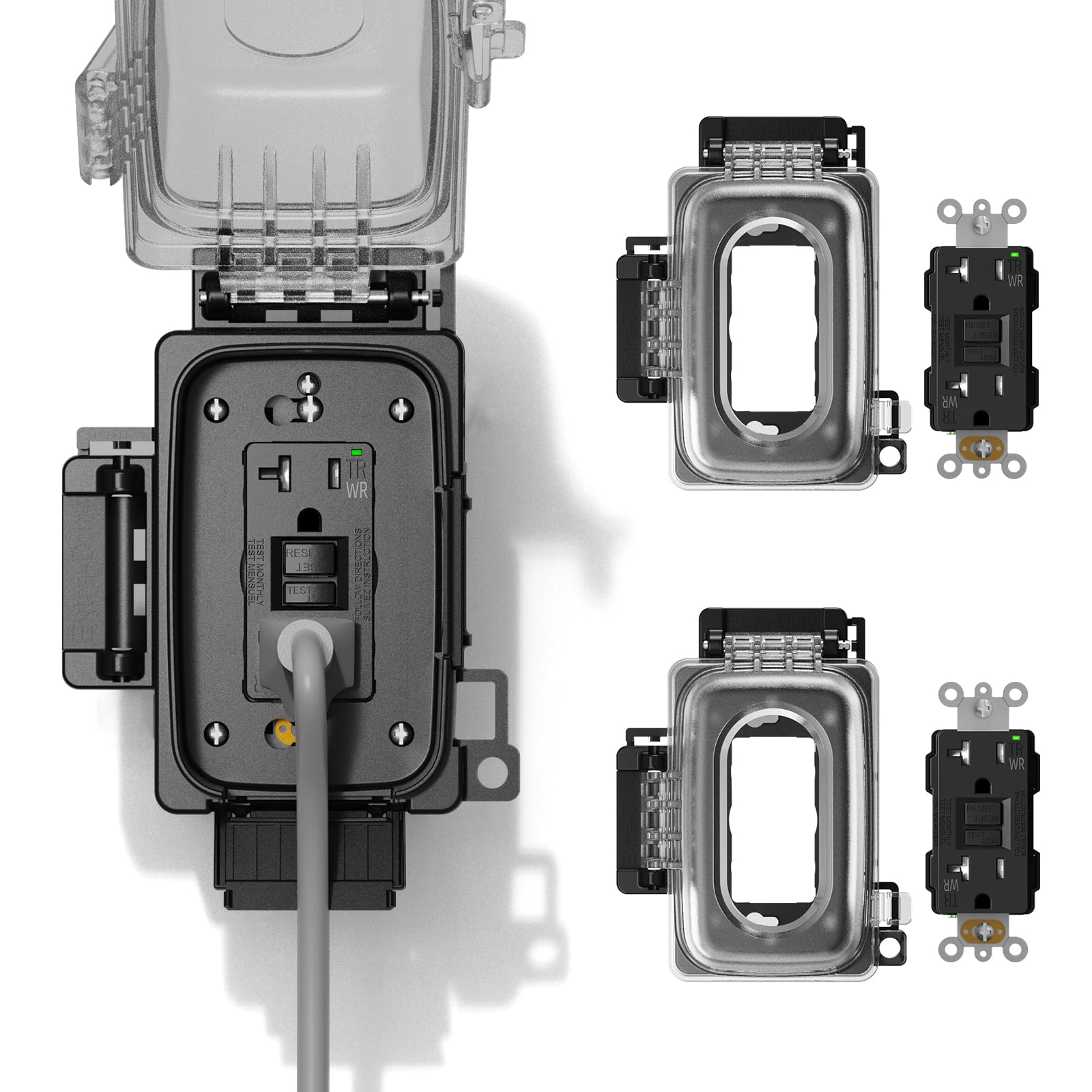 Interruptor GFCI de 20 Amp contra humedad con cubiertas negras para intemperie, 2 pack 8
