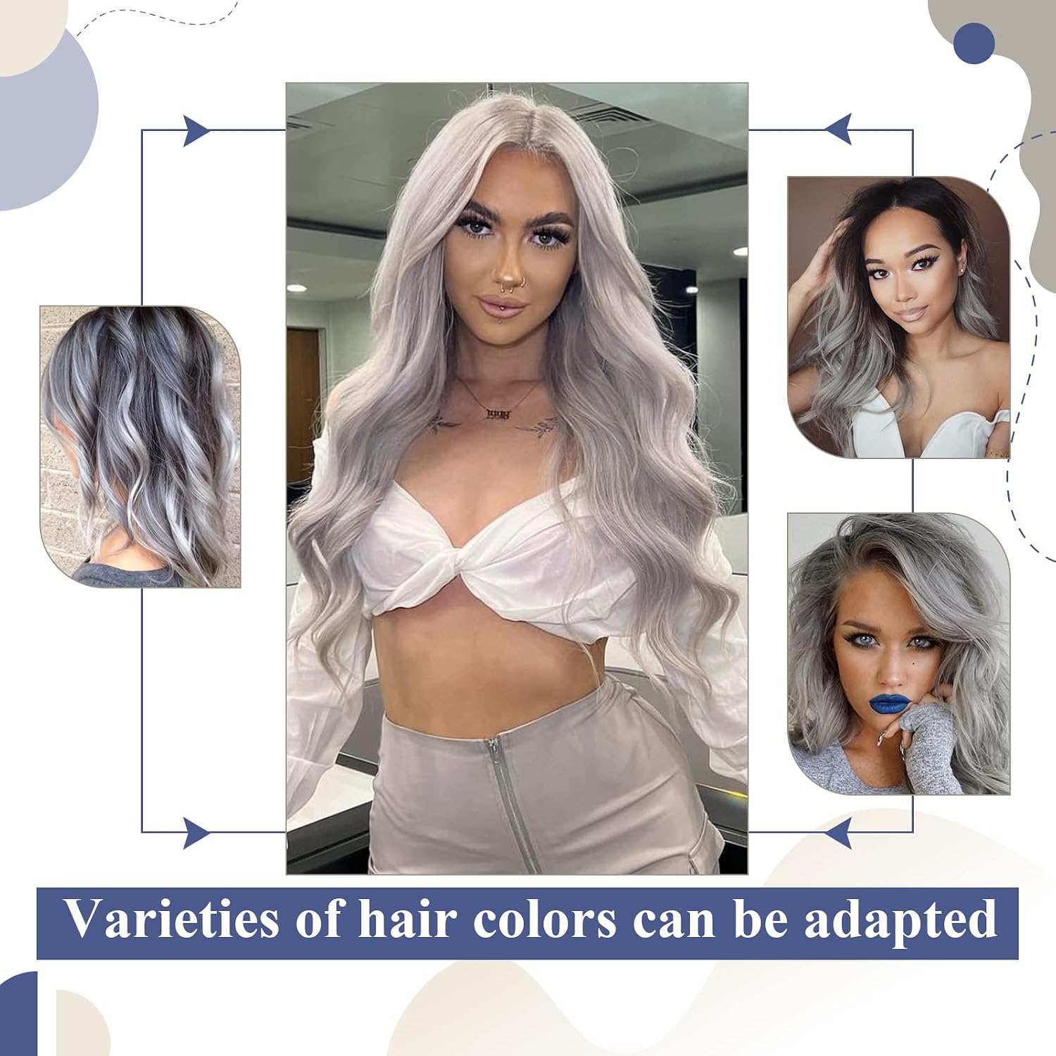LAAVOO Grey Hair Extensions Tape in Human Hair Silver Blonde Tape in Hair Extensions Human Hair Gray Skin Weft Remy Hair Extensions Silver Human Hair 18 inch 20pcs 50g