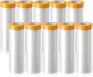 10 Rolls Painters Plastic with Tape, 5Ft x 65Ft Pre-Taped Masking Film Paint Adhesive Protective Film Roll Automotive Tape and Drape for Car Painting Home Renovation