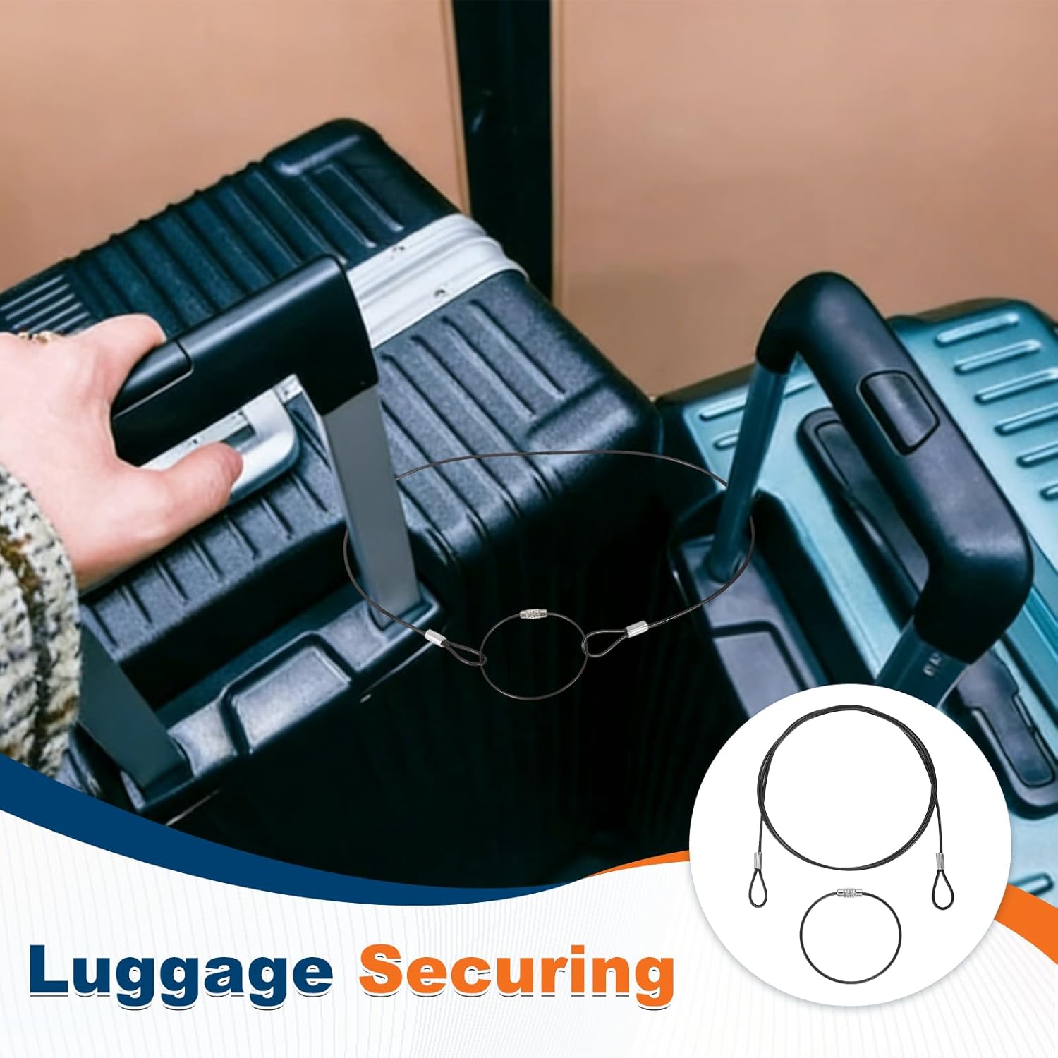 5 Set Double Loop Security Cable Lock (3.28 ft X0.08'') + Keychain Cable, Black