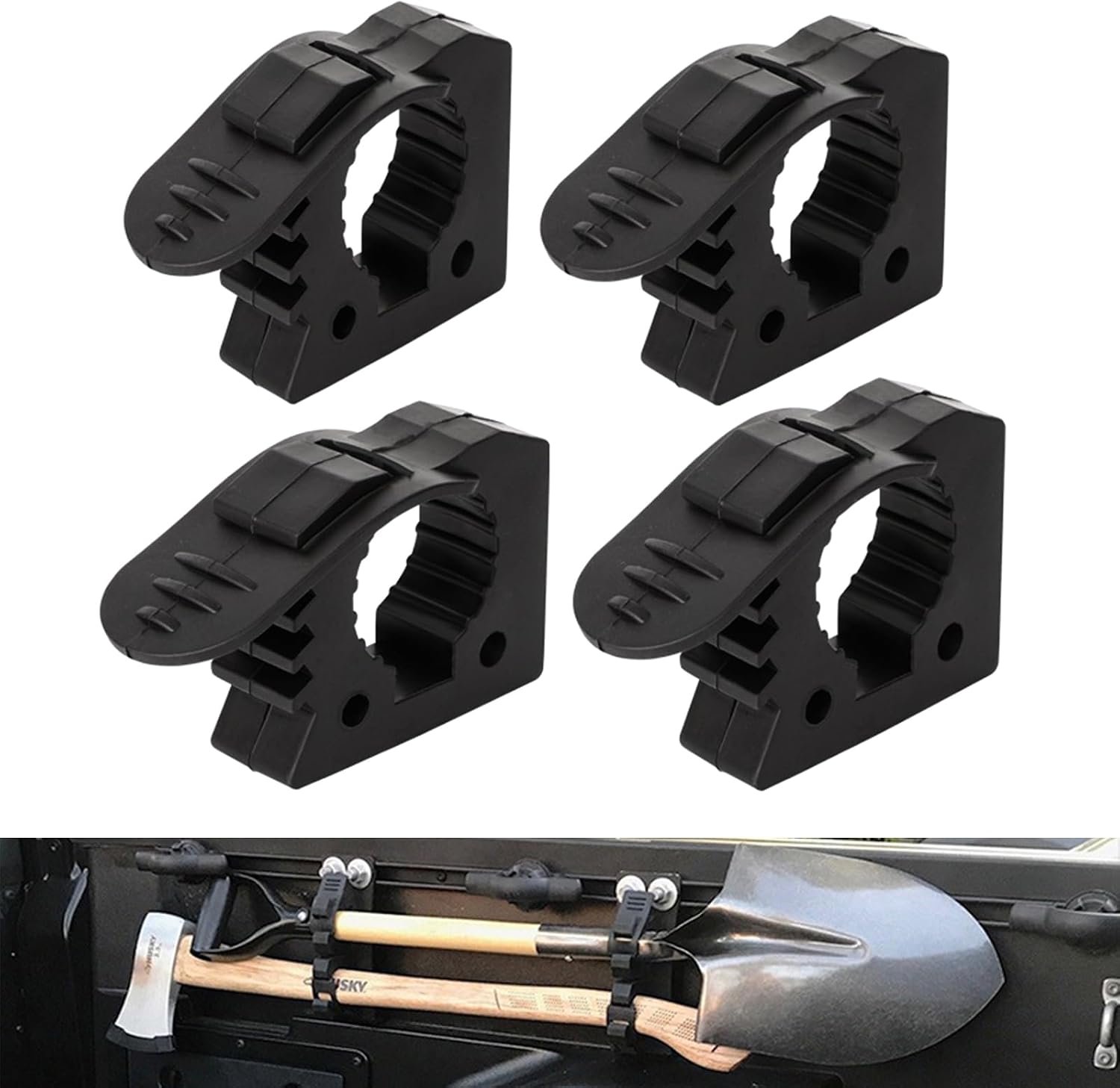 A Rubber Fastening Clip That Can Be Quickly Installed On Vehicles, Suitable For Storing Automotive Parts Such As Snow Shovels And Cleaning Brushes With A Diameter Of 3-4cm (Black, 4PC)