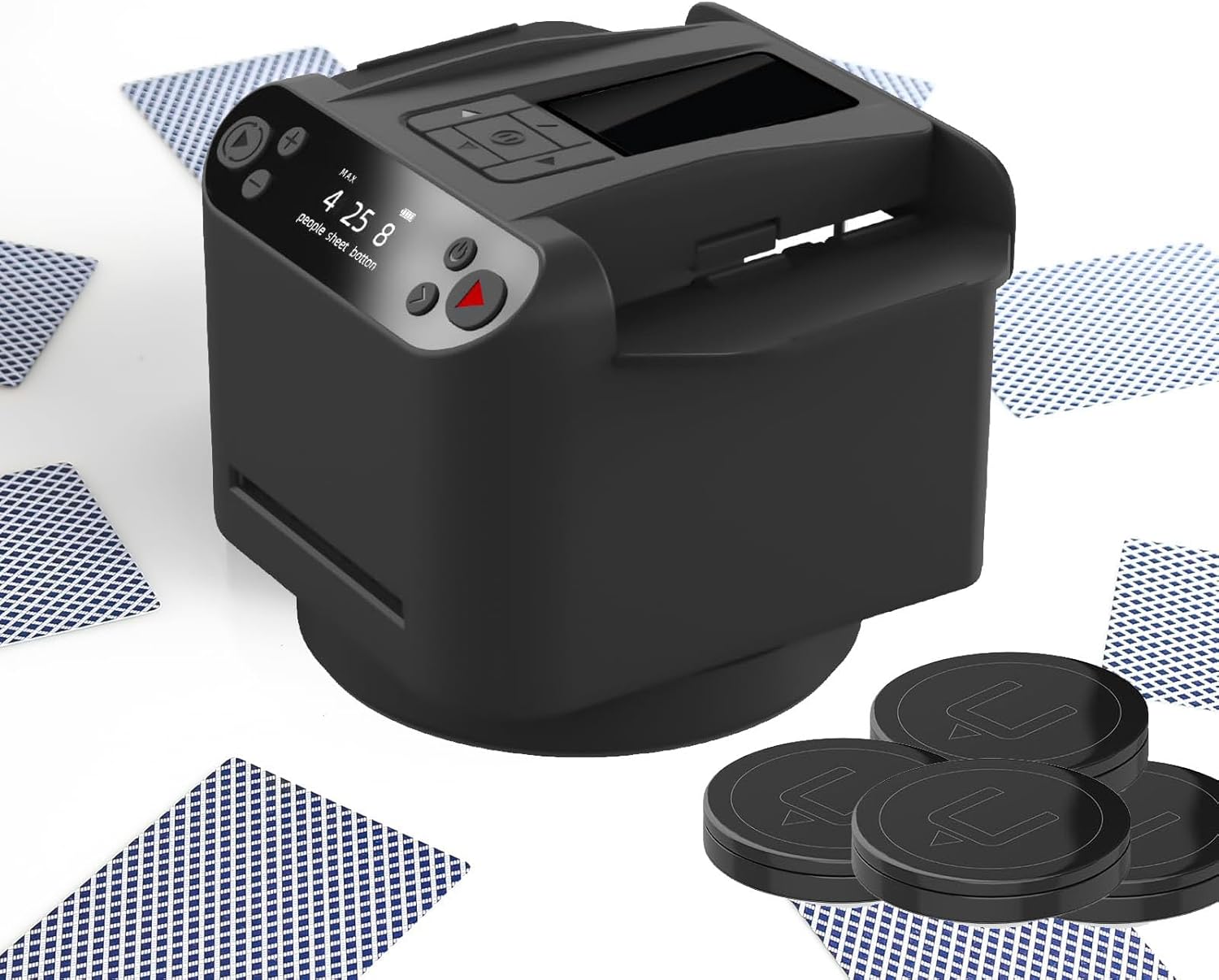 Automatic Card Shuffler and Card Dealer 2 in 1 Machine,360° Rotating Card Dealer,Playing Card Dispenser,with 4 Wireless Dealer Buttons,for 2-8 People Game(Color:Black)