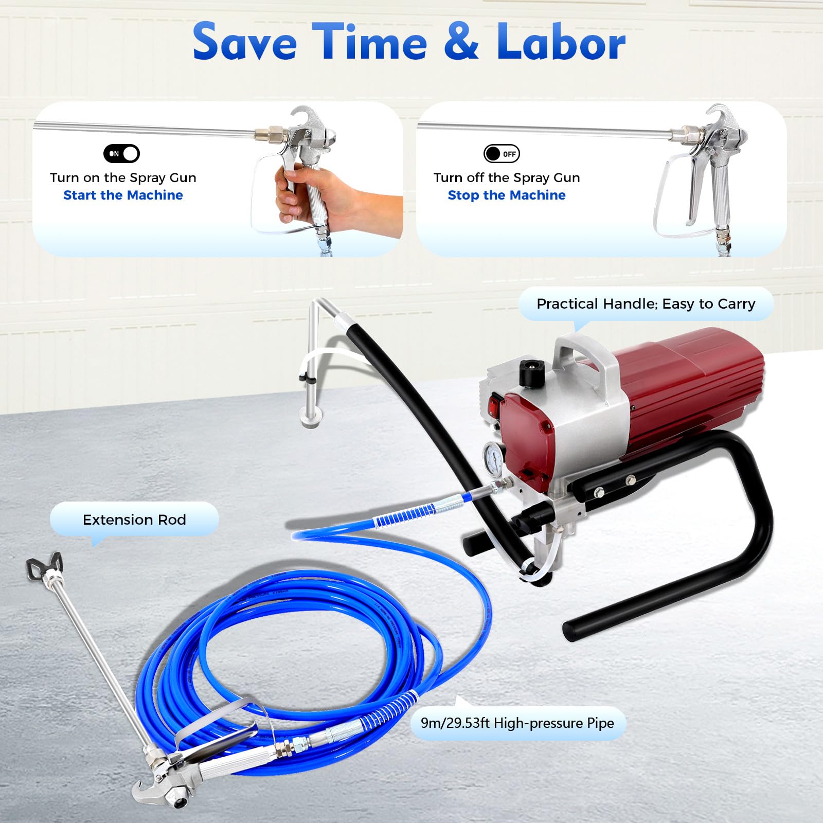 Airless - Pulverizador de pintura para fachadas (1800 W, acero inoxidable, 1,8 L/min, con tubo de salida de 50 m, para edificios industriales, paredes exteriores