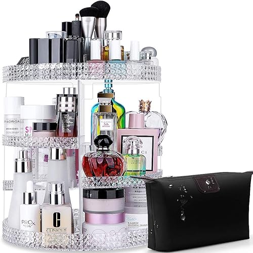 Awenia Organizador de maquillaje giratorio de 360 grados, almacenamiento de maquillaje ajustable, unidad de almacenamiento de cosméticos de gran