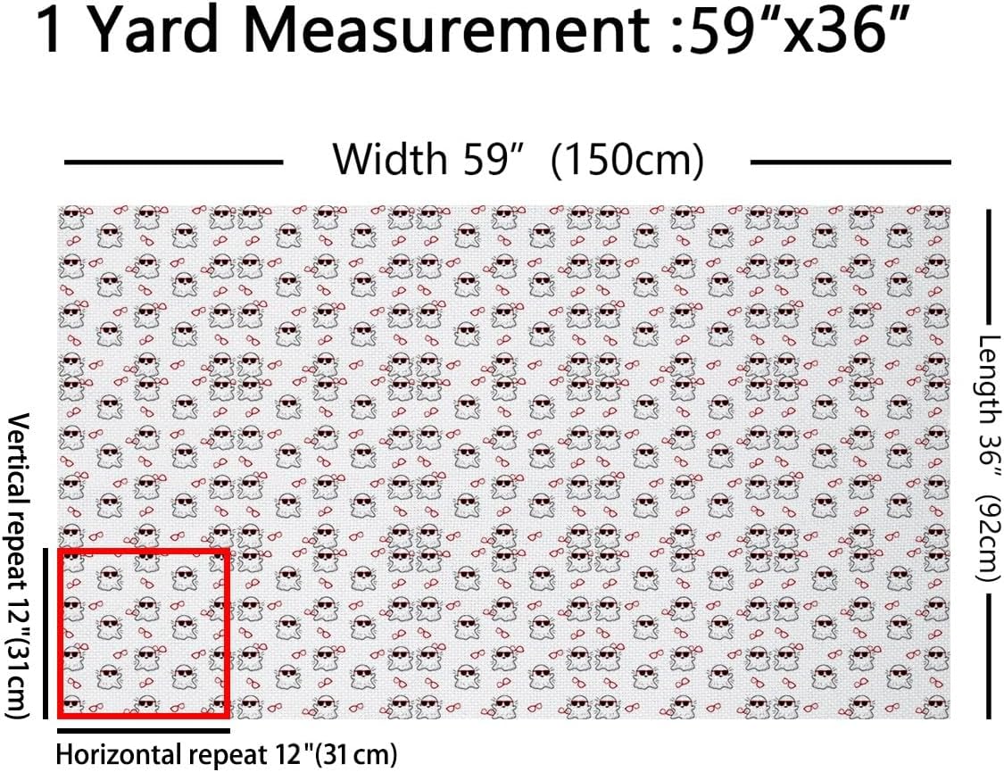 jejeloiu Kids Cute Ghost Fabric by The Yard 3 Yards Cool Glasses Ghost Decorative Waterproof Outdoor Fabric Cartoon Kawaii Upholstery Fabric for Chairs Halloween Themed DIY Reupholstery Fabric