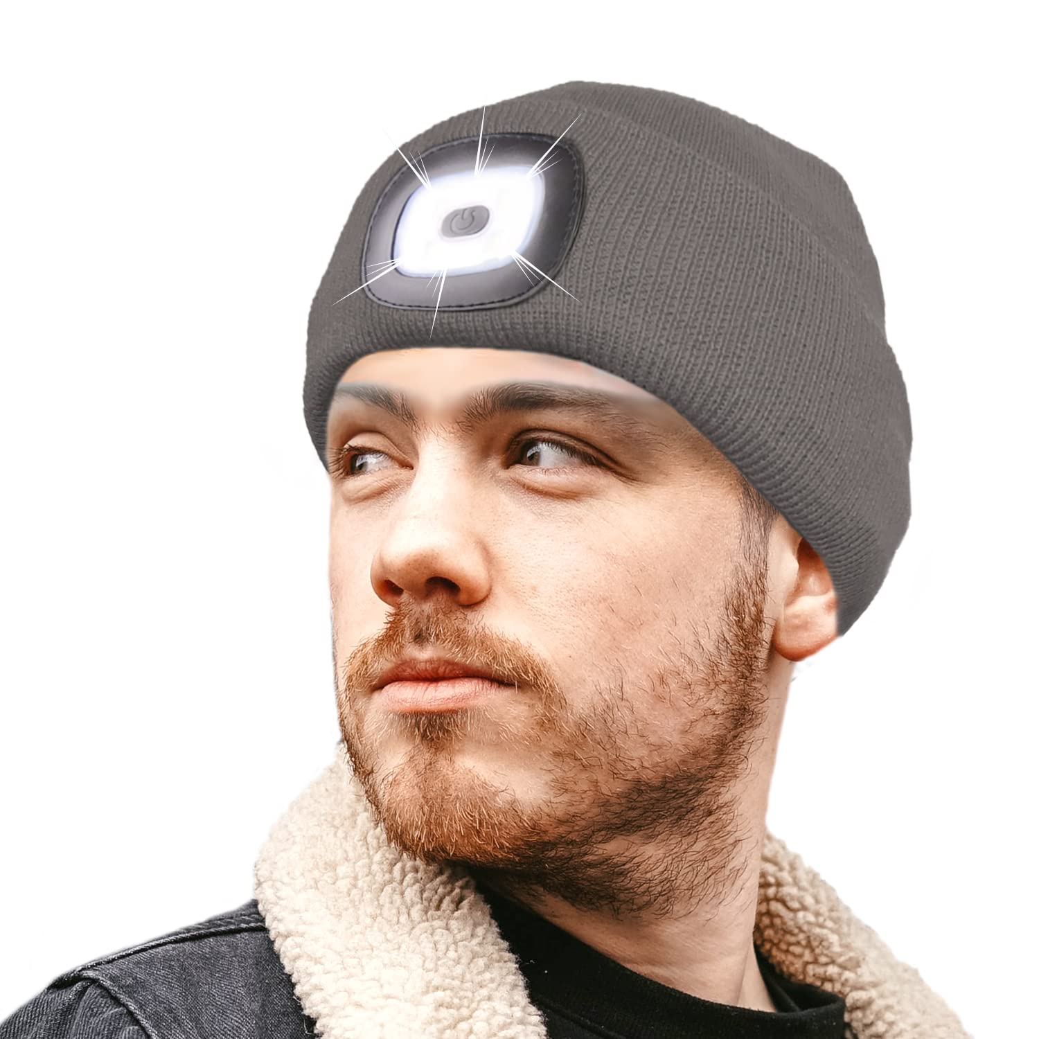 Rockjock Unisex Grey Stormactive 100% Waterproof Led Light Rechargeable Usb Long Lasting Warm Beanie Hat Mens, Ladies, Kids For Camping, Walking, Running, Cycling