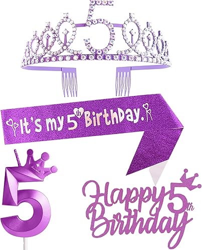 Miniatura 7 de Decoraciones de 7 cumpleaños para niña, incluyendo coronatiara, banda, adornos para pastel de cumpleaños y velas del número 7, suministros de fiesta