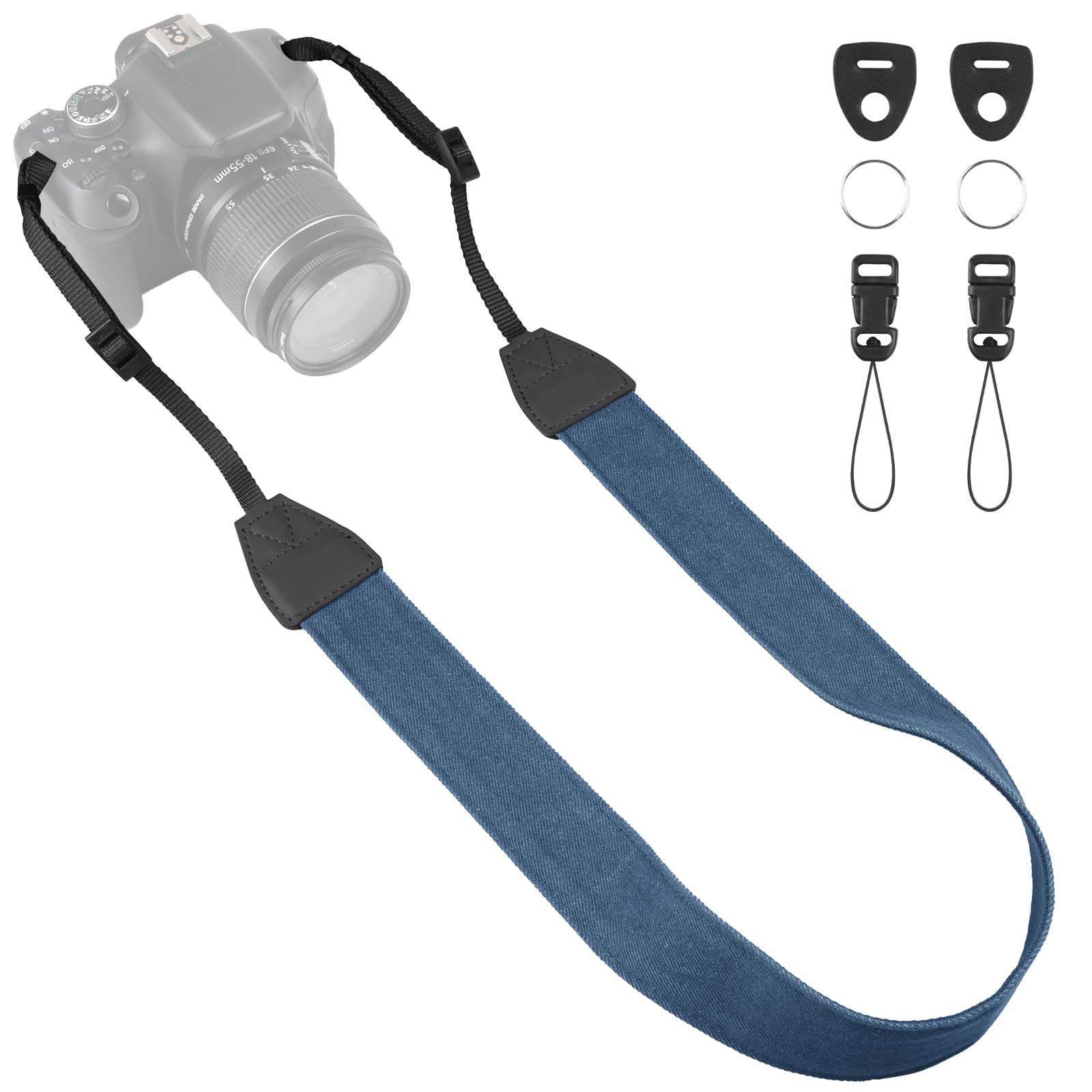 Universal Camera Strap - Camera Neck Strap, Adjustable Shoulder Straps Compatible with Canon, Fujifilm, Nikon, Olympus, Panasonic and other SLR and mirrorless cameras - Blue