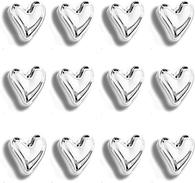 12PCS Refrigerator Magnets Silver Magnets for Fridge 0.83in Small Love Heart Cute Chrome Decorative Magnet Set for Home Kitchen Office Whiteboard Decor