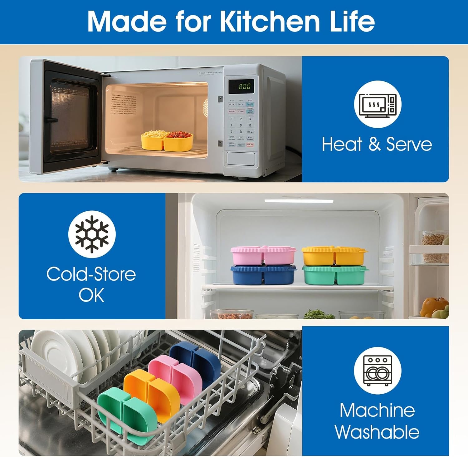 4 pack Silicone Reusable Snack Containers with Lids - Double Compartment Snackle Box for Portion Control & Travel - BPA-Free Mini Containers for Kids, Office, Picnic - Image 5