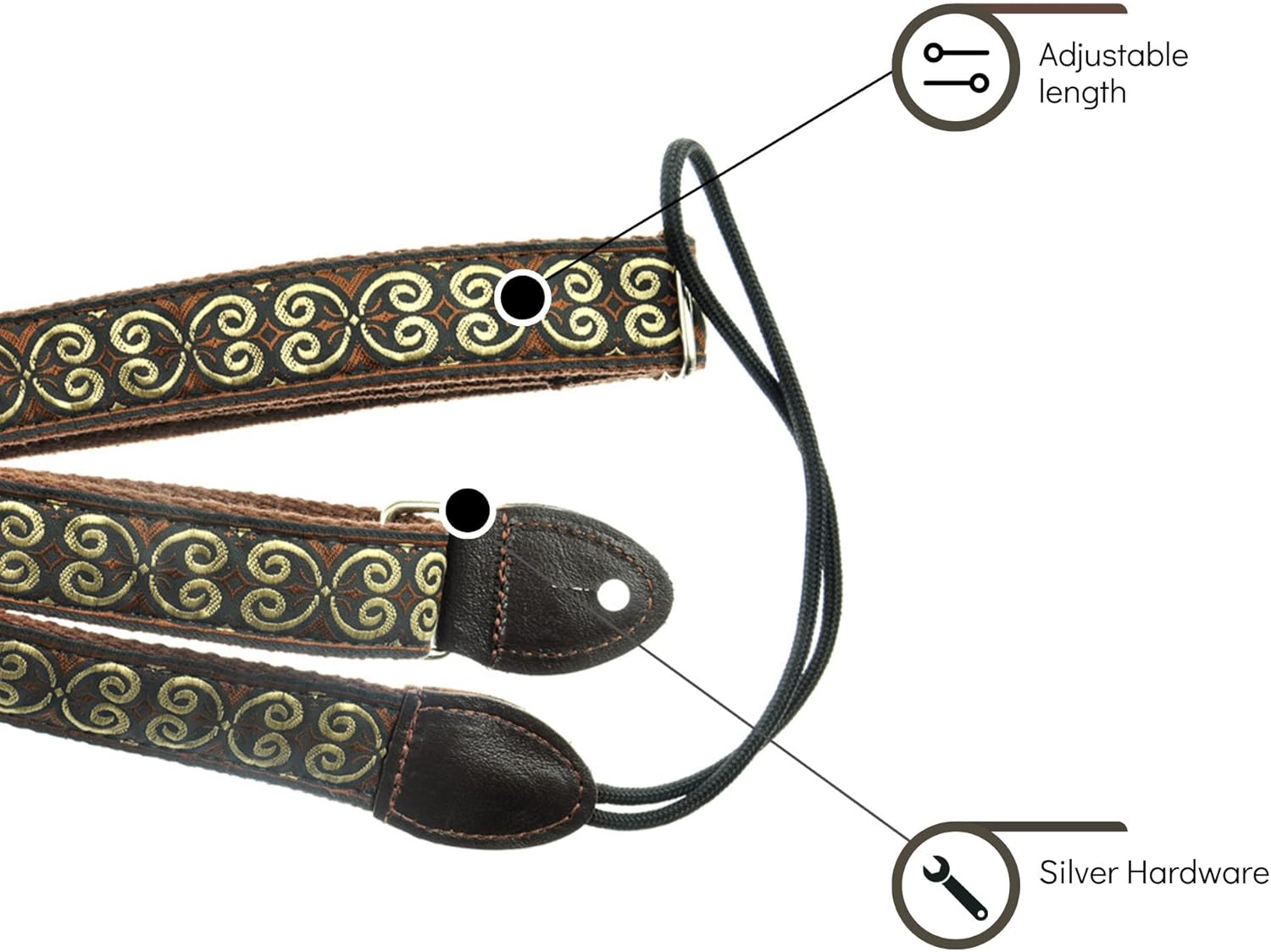 Souldier FMDA0584BR04DB - Handmade Fabric F-Style Mandolin Straps, 1 Inch Width and Adjustable Length, Brown