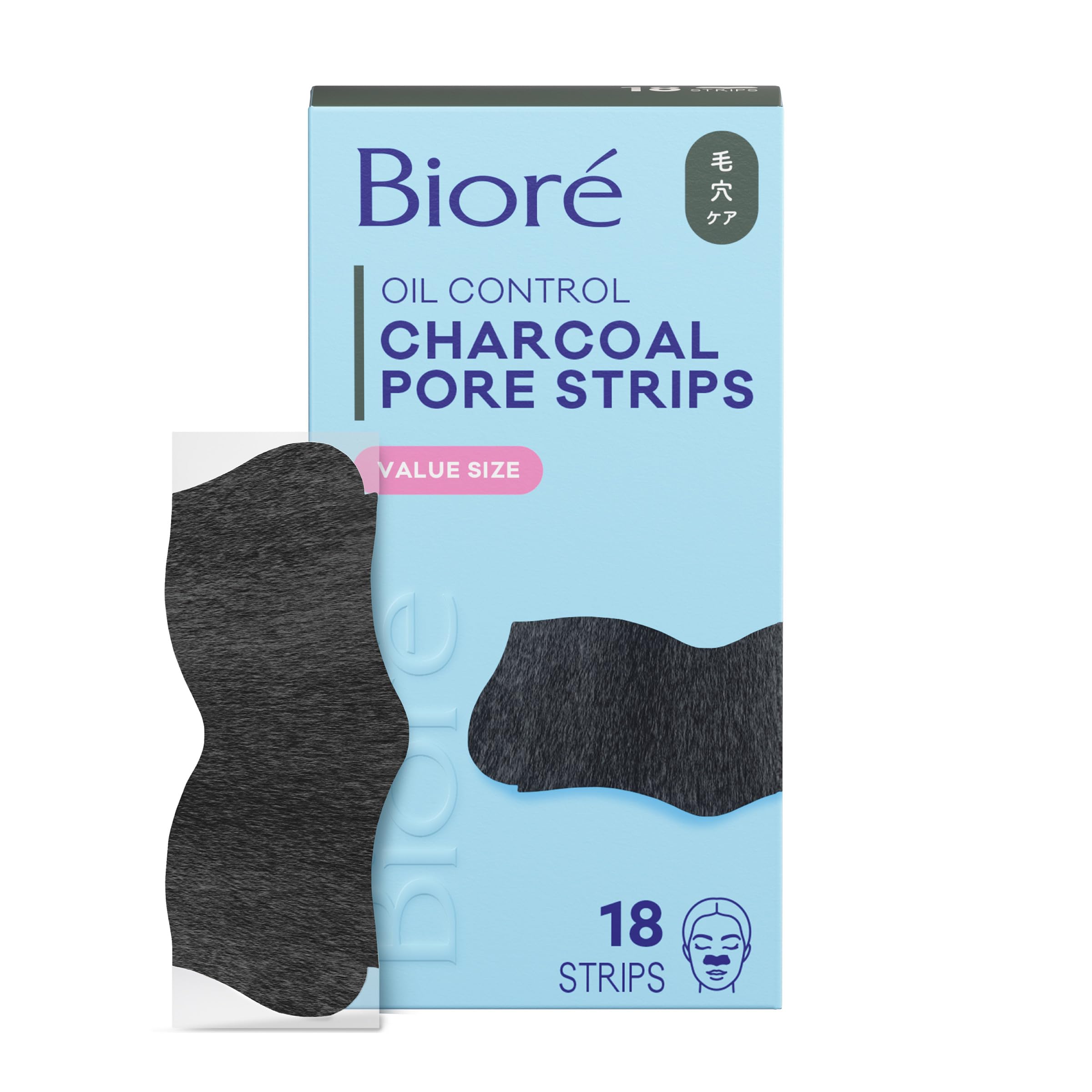 Biore Charcoal Deep Cleansing Pore Strips, Nose Strips for Blackhead Removal on Oily Skin, Features C-Bond Technology with Instant Pore Unclogging, 18 Count